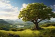 © robertuzhbt89 - a large tree on top of a hill in a mountainous area. Beautiful landscape. generative ai.