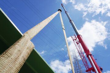 Wall Mural - Shackles and webbing slings set connecting to lift up steel structure at the construction area in heavy duty industrial or oil and gas plant.