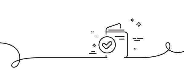 Poster - verification document line icon. continuous one line with curl. accepted passport sign. approved sym