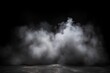 © Thares2020 - Studio show with white smoke on black background. Abstract backdrop. Modern and classic style.  Product presentation with copy space