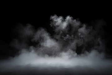 Wall Mural - Studio show with white smoke on black background. Abstract backdrop. Modern and classic style.  Product presentation with copy space