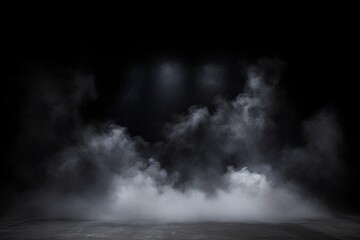 Poster - studio show with white smoke on black background. abstract backdrop. modern and classic style. produ