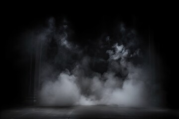 Poster - studio show with white smoke on black background. abstract backdrop. modern and classic style. produ