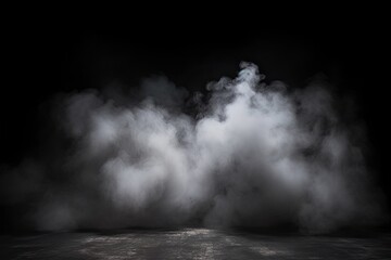 Poster - studio show with white smoke on black background. abstract backdrop. modern and classic style. produ