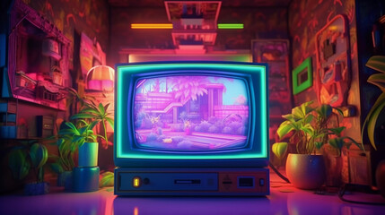 Retro Gamer Room Cyberpunk Style