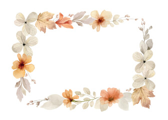Wall Mural - Watercolor vector autumn frame with soft light blush flowers and leaves.