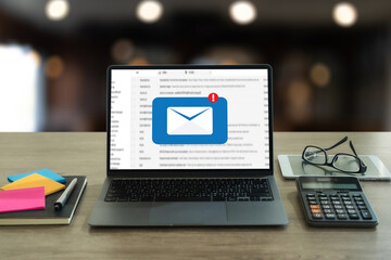 Poster - mail communication connection message to mailing contacts phone global letters concept