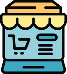 Poster - Online store icon outline vector. Shop sale. Mobile cart color flat