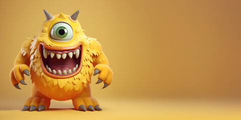 Funny monster cartoon caracter isolated on yellow background