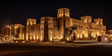 Salwa Palace In At-Turaif, UNESCO World Heritage Site Illuminated At Night, Diriyah, Saudi Arabia