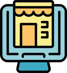Poster - Home online store icon outline vector. Sale cart. Internet money color flat