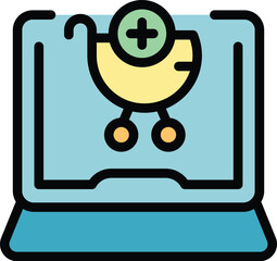 Poster - Home laptop shop icon outline vector. Internet business. Store sale color flat