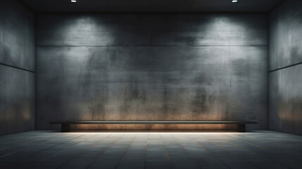 Wall Mural - Empty room with concrete walls, dark interior with spotlights. Industrial copy space. Generative AI