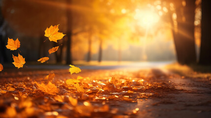 autumn alley with beautiful golden colors and leaves / foliage. generative ai