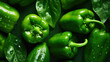 Fresh green bell peppers with water drops background. Vegetables backdrop. Generative AI