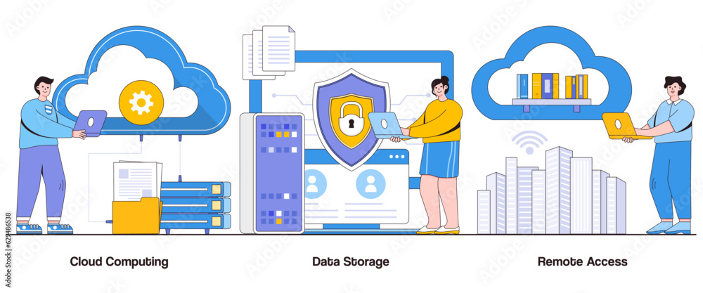 Cloud Computing, Data Storage, Remote Access Concept with Character ...