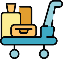 Wall Mural - Holiday luggage trolley icon outline vector. Hotel suitcase. Carry bag color flat