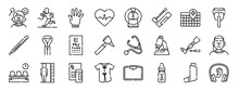 Set Of 24 Outline Web Health Checkup Icons Such As Child, Force, Glove, Ekg, Cat Scan, Cotton Swab, Appointment Vector Icons For Report, Presentation, Diagram, Web Design, Mobile App