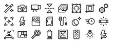Set Of 24 Outline Web Camera Interface Icons Such As Effect, Camera, Videocamera, Symmetry, Burst, Size, Trim Vector Icons For Report, Presentation, Diagram, Web Design, Mobile App