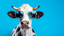 Portrait Of A Cow With Sunglasses. Generative AI
