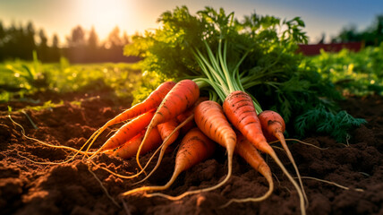 fresh red carrots on the ground. Generative AI