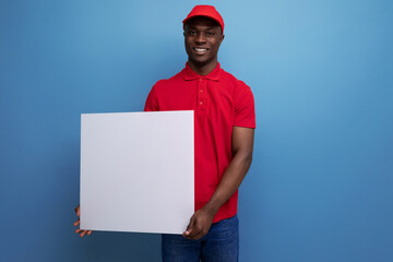 Wall Mural - young american man dressed in a baseball cap and t-shirt uniform reporting the news on a poster