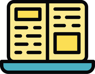 Poster - Laptop online newspaper icon outline vector. Digital book. Media read color flat