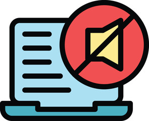 Poster - No sound online book icon outline vector. Digital study. School read color flat