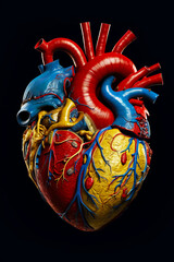 Wall Mural - Model of human heart with blood vessels and blood vessels attached to the heart.