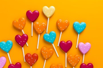 Sticker - Group of heart shaped lollipops sitting on top of each other.