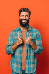 Sticker - Man with beard and beard standing in front of orange background.