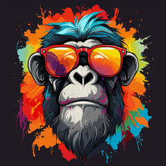 Wall Mural - Monkey wearing sunglasses with splash of paint on it's face.