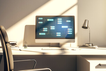 Fototapete - Computer monitor with abstract creative programming illustration, big data and blockchain concept. 3D Rendering