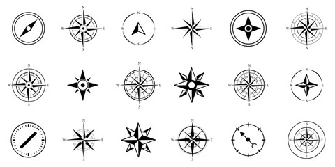 Aufkleber - Black navigation compass icon collection. Set of abstract compass icons
