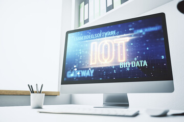 Aufkleber - Creative IOT hologram on modern laptop monitor, internet of things concept. 3D Rendering