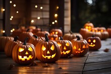 Halloween Pumpkins And Decorations Outside A House Ai Generated