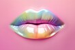 Rainbow coloured lips isolated on a pink background. Created with generative AI
