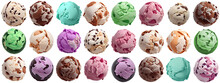 Collection Of Delicious Ice Cream Balls / Scoops, Isolated On Transparent Background Cutout - Png - Different Flavors Mockup For Design - Image Compositing Footage - Alpha Channel