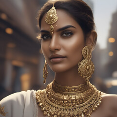 Indian model in streets wearing jewellery