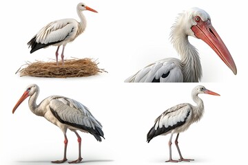 Poster - set of storks isolated on white background.