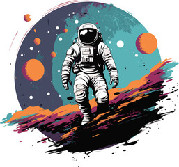 vector astronaut in spacesuit sitting cartoon character vintage icon eps10. vector astronaut in a wh