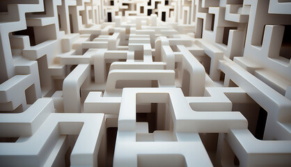 Abstract white maze top view/The concept of a business strategy, analytics, search for solutions, the search output. Labyrinth of white blocks.