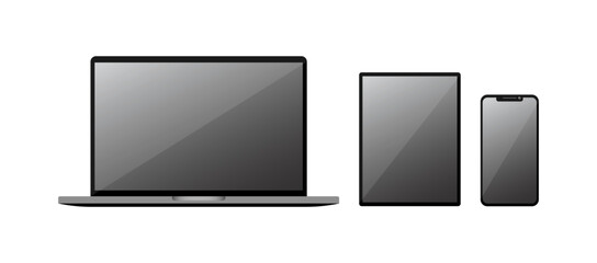 Fototapete - Laptop Tablet Smartphone Glossy Display Vector Illustration Set