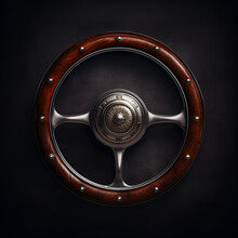 Steering Wheel On A Luxury Yacht.