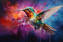 Hummingbird In Colorful Garden - AI Artistry: AI Technology Brings This Delightful Image To Life, Showcasing A Hummingbird Amidst A Blooming And Colorful Garden. Ideal For Garden-related Projects.
