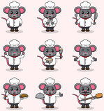 Fototapeta Pokój dzieciecy - Vector Illustration of Cute Mouse wearing chef uniform. Flat Cartoon Style. Set of Cute Animal Characters in Chef Uniform. Vector illustration in isolated background