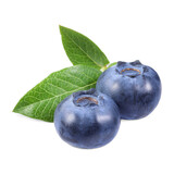 Fototapeta  - Fresh ripe blueberries and leaves isolated on white