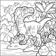 prehistoric dinosaur tyrannosaurus, contour illustration coloring book