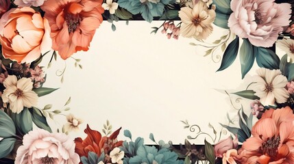 Poster - Generative AI : Styled stock photo. Feminine wedding desktop mockup with Blossoming Garden and white background. Empty space. Top view. Picture for blog.