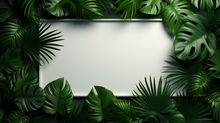 Wall Mural - Generative AI : Creative layout made of colorful tropical leaves on white background. Minimal summer exotic concept with copy space. Border arrangement.